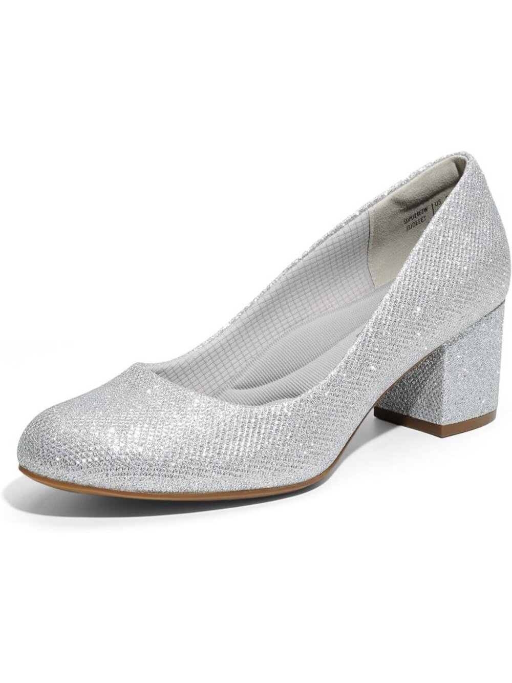 Women's Sliver Chunky Block Heels Pumps Round Toe Non Slip Outsole Dressy Shoes